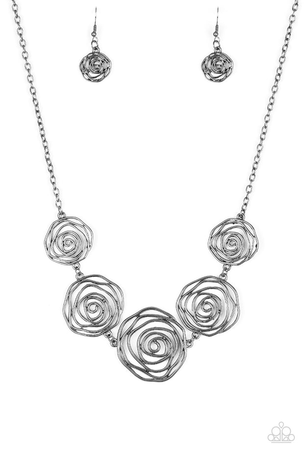 Rosy Rosette - Gunmetal Necklace