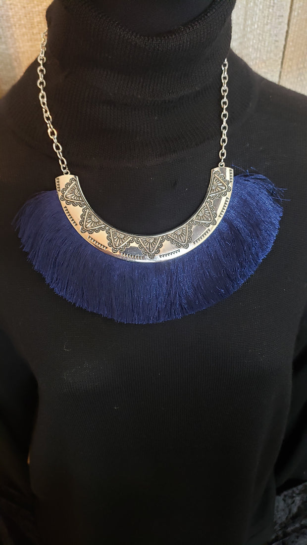 Blue Fringe Necklace