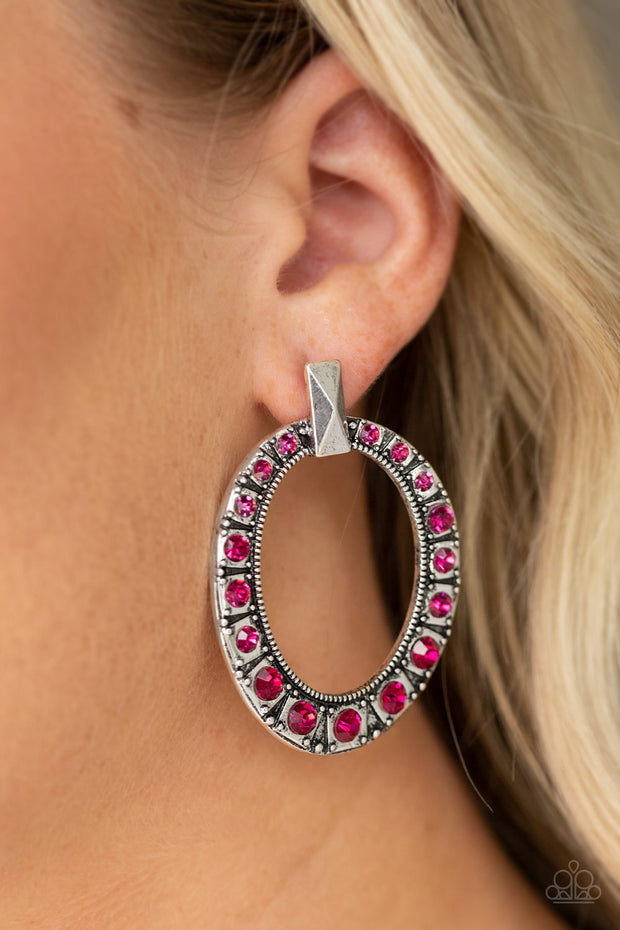 All For GLOW - Pink Rhinestone Earrings