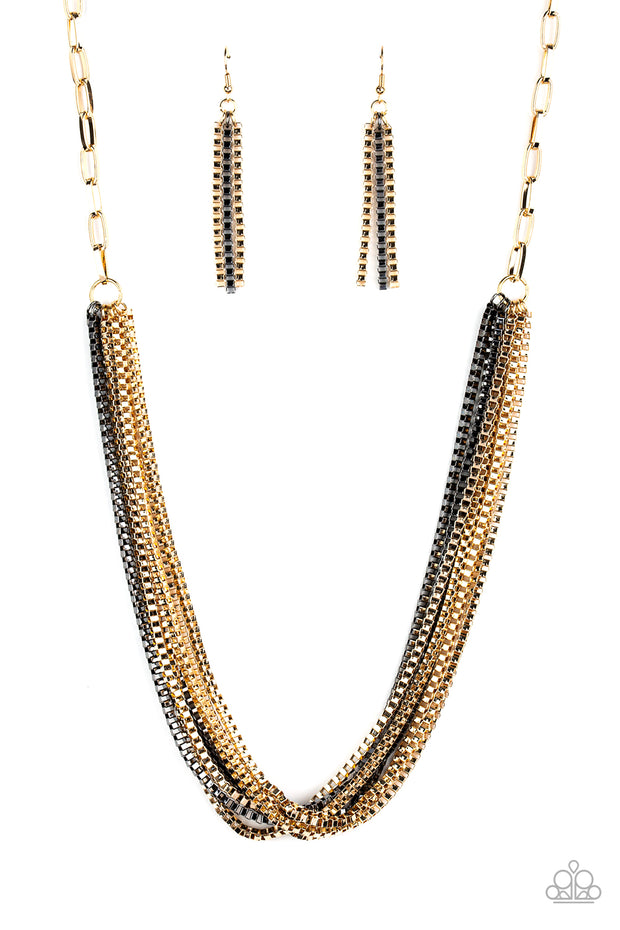 Beat Box Queen - Gold and Gunmetal Necklace