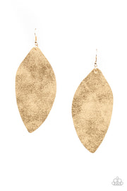 Serenely Smattered Gold Leather Earrings