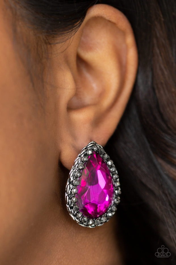Dare To Shine - Pink Teardrop Rhinestone Earrings
