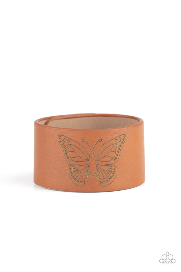 Flirty Flutter - Brown Leather Bracelet