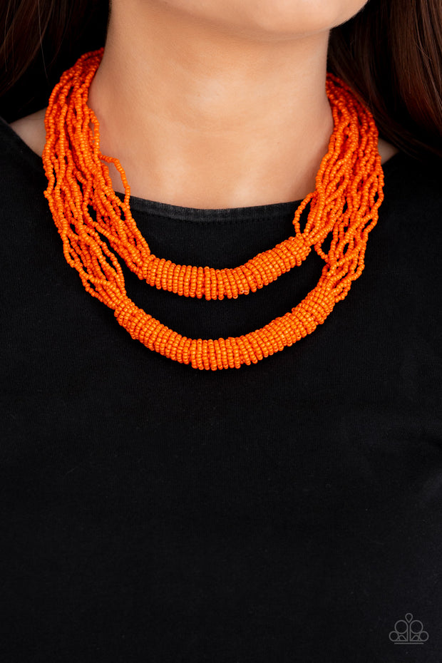 Right As RAINFOREST - Orange Seed Bead Necklace
