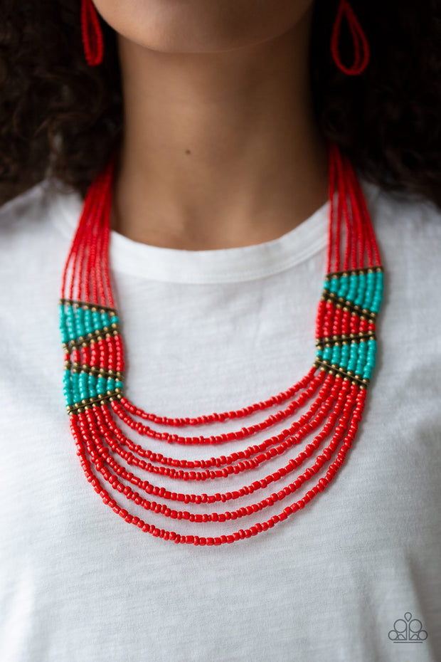 Kickin It Outback - Red Seed Bead Necklace