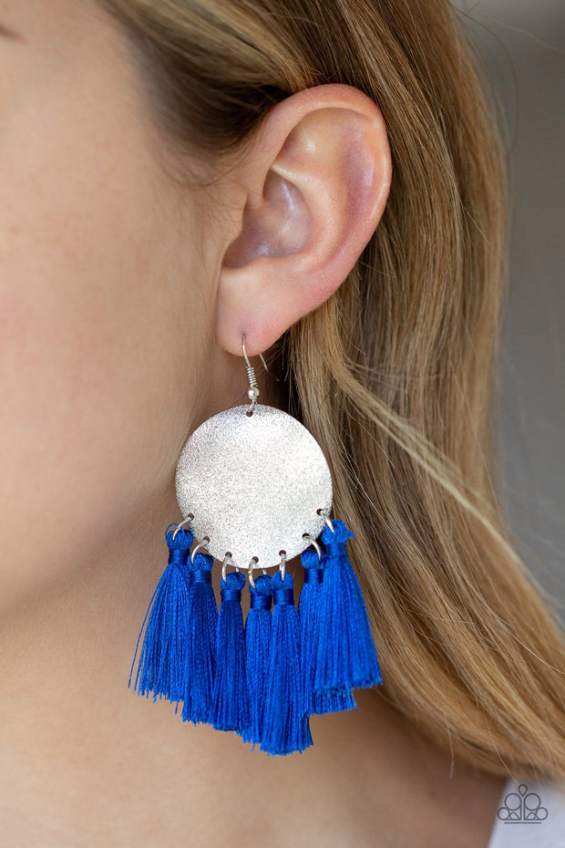 Tassel Tribute Blue Fringe Earrings