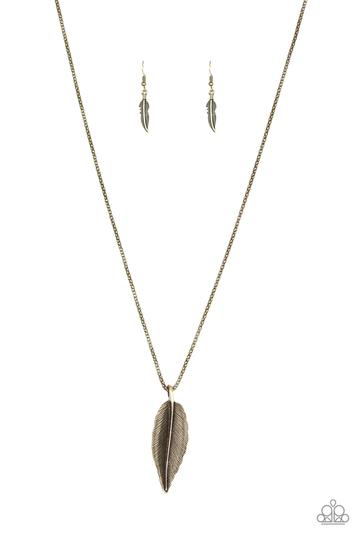 Paparazzi Feather Forager - Brass - Feather Pendant