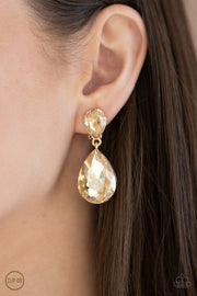 Aim For The MEGASTARS - Gold Rhinestone Earrings
