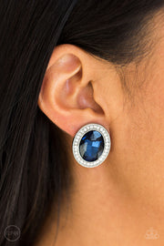 Only FAME In Town - Blue Clip-on Rhinestone Earrings