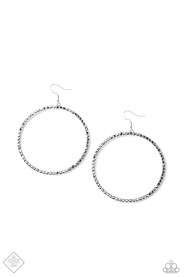 Wide Curves Ahead - Silver Rhinestone Earrings