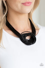 Knotted Knockout - Black Seed Bead Necklace