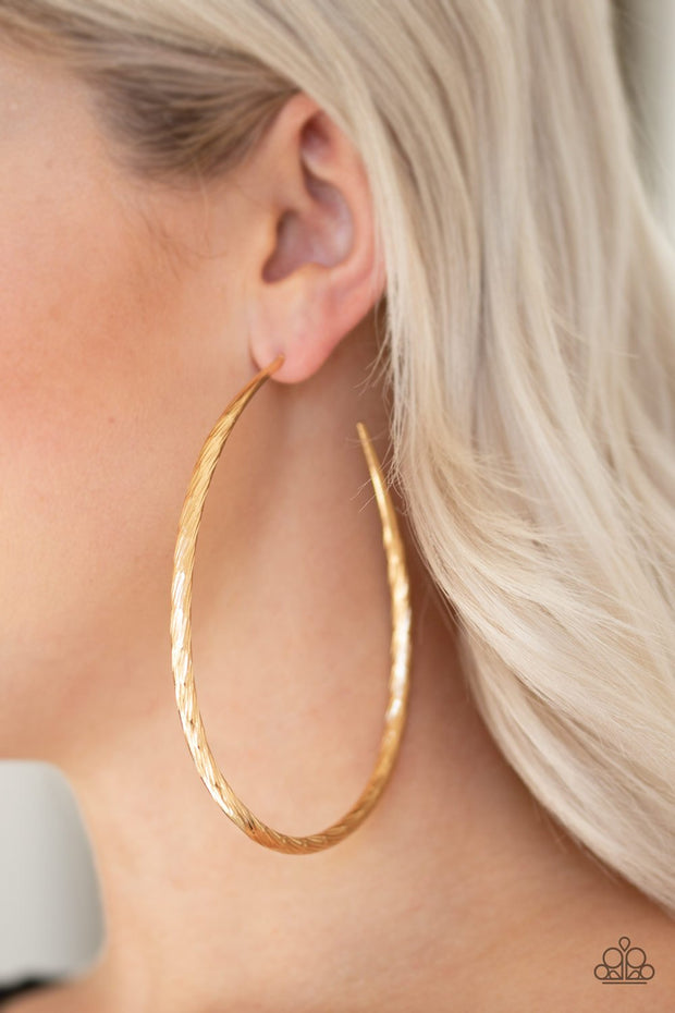 "Fleek All Week" Gold Etched 3" Diameter Large Hoop Earrings