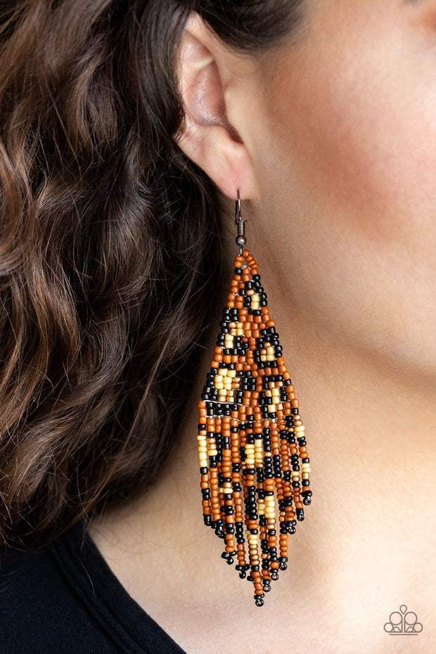 Bodacious Bombshell - Brown Seed Bead Earrings