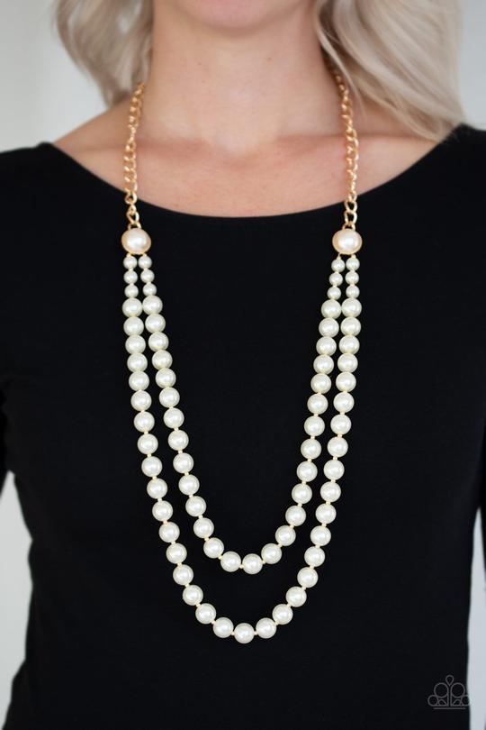 Endless Elegance Long Pearl Necklace Set In Gold