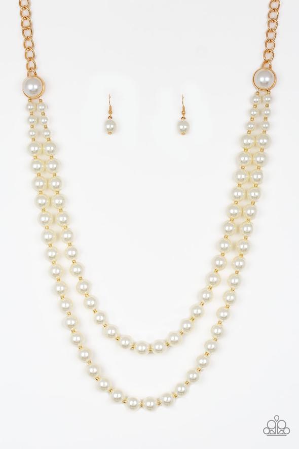 Endless Elegance Long Pearl Necklace Set In Gold